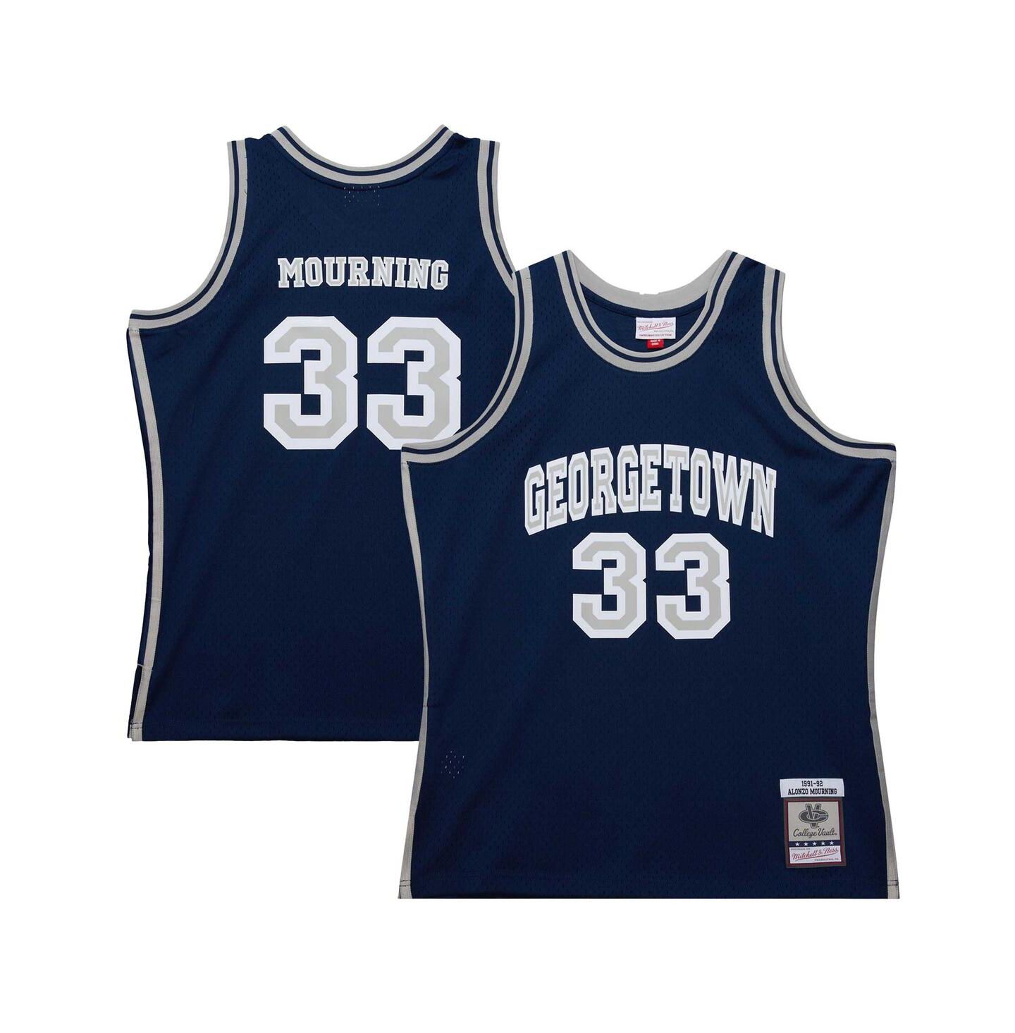 Мужской топ Mitchell & Ness Alonzo Mourning Navy Georgetown Hoyas 1991/92 Swingman Player Jersey — фото 1