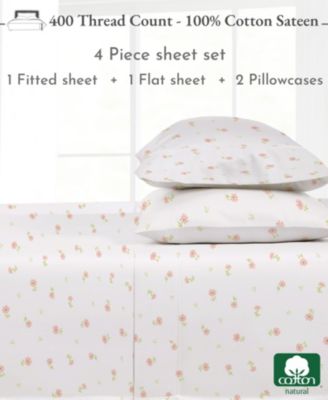 Printed 400 Thread Count Cotton 4 Piece Sheet Set, Queen
