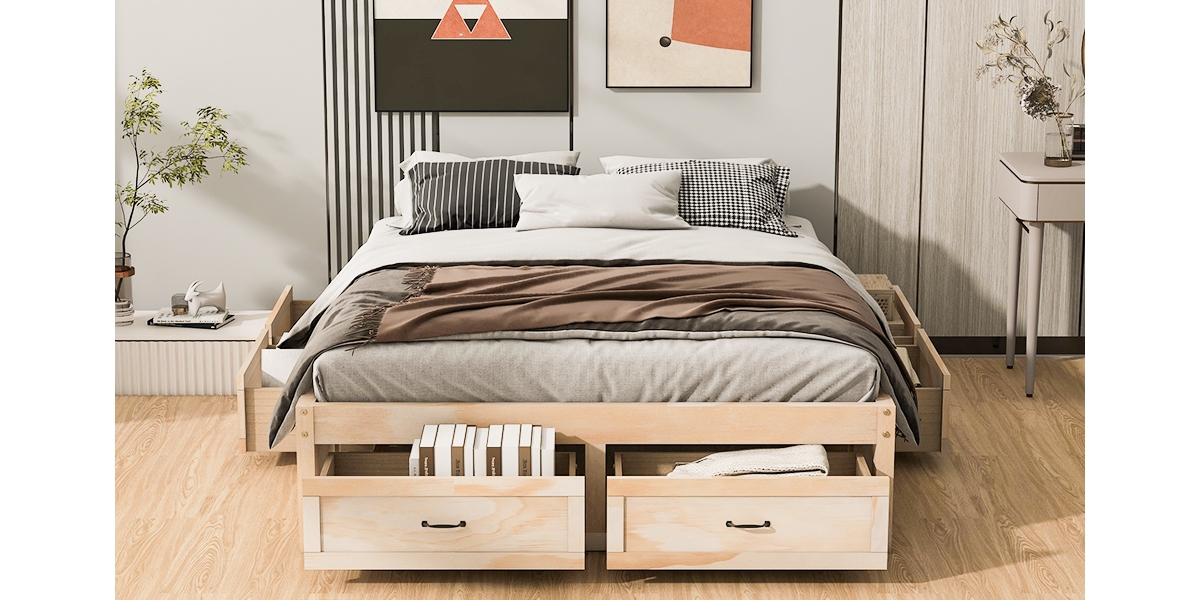 Streamdale Furniture Size Platform Bed With 6 Storage Drawers, Antique White