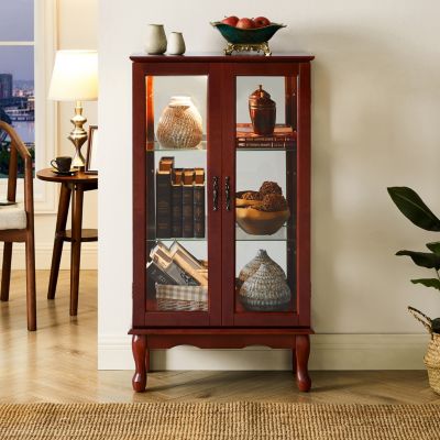 Lighted Cherry Curio Cabinet, Adjustable Shelves