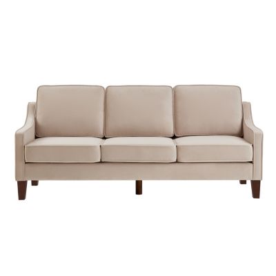 Velvet 3-Seat Sofa with Wood Legs