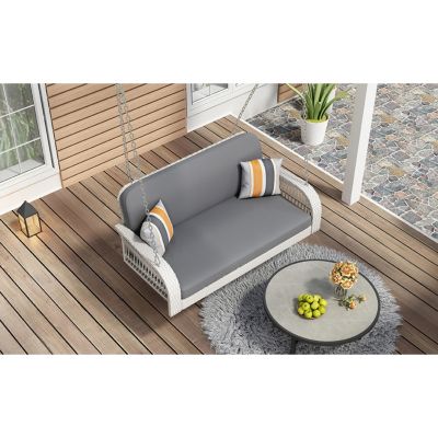 Streamdale White and Gray 2-Seater Wicker Porch Swing