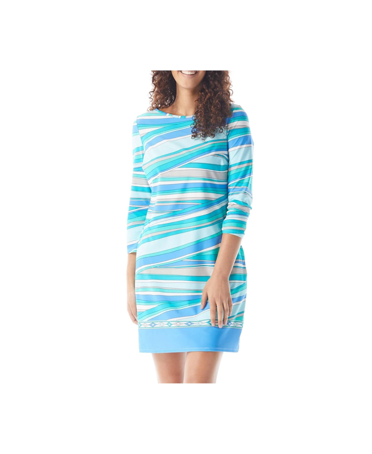 Stripe Print Stella Boat Neck Tunic Dress - 627-pink tropics
