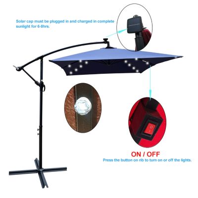 Streamdale Solar Powered LED Patio Umbrella, 8 Ribs, Crank and Cross Base
