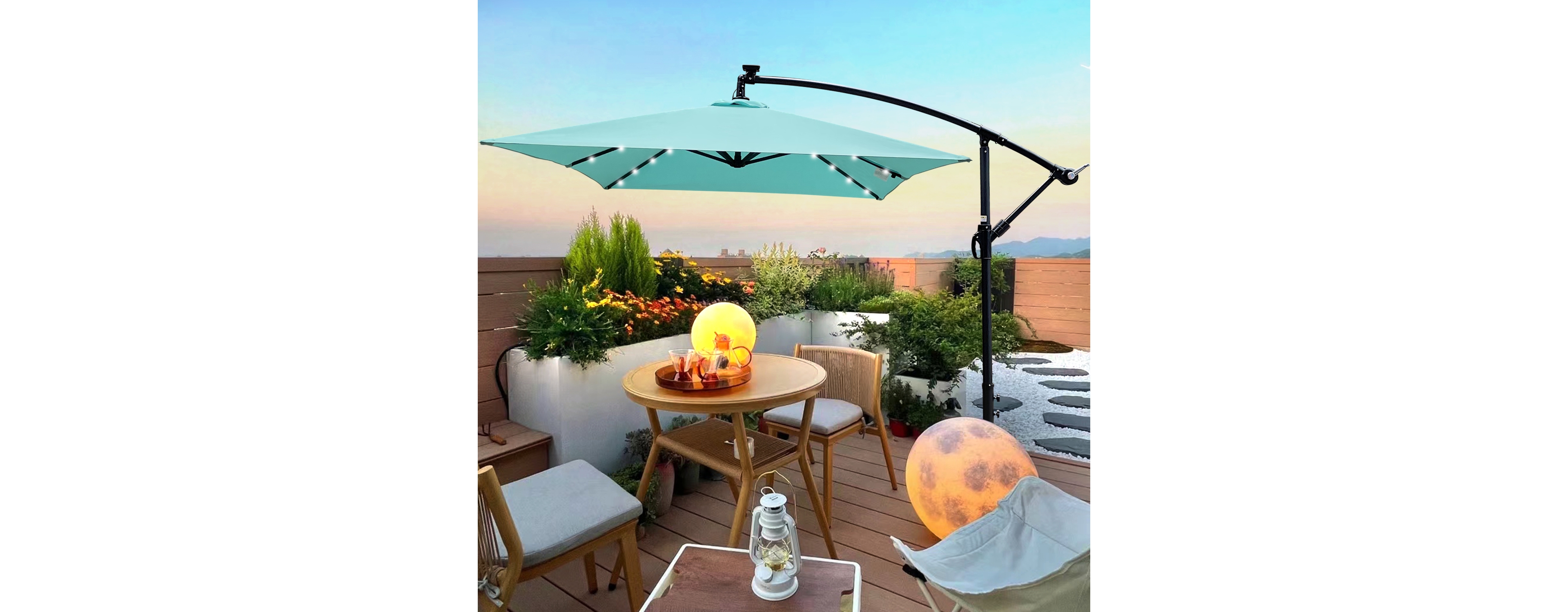 Solar Powered Led Patio Umbrella, 8 Ribs, Crank and Cross Base