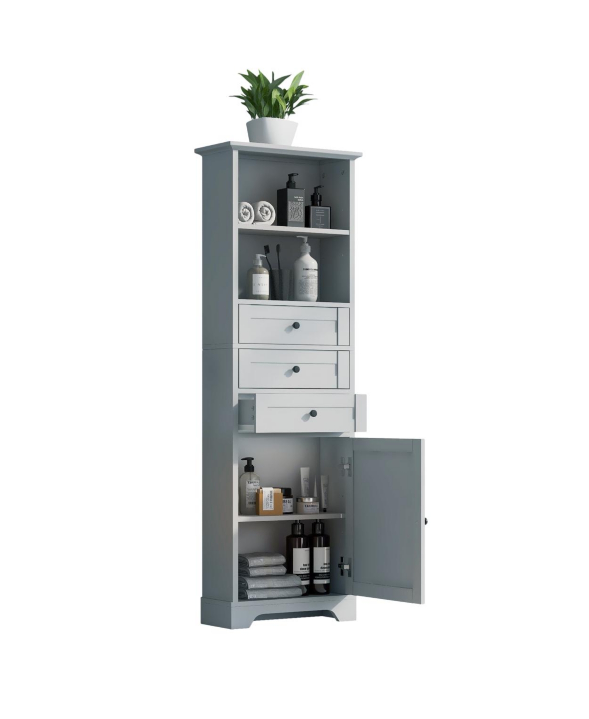 3-Drawer Tall Storage Cabinet for Bathroom, Kitchen, and Living Room - Grey