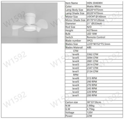 21" Ceiling Fan with Remote Control & Light
