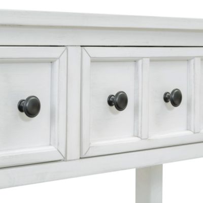 Antique White Console Table with Drawers and Shelf