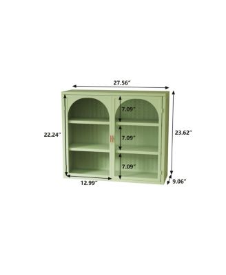 Wood Modern Woven Pattern Glass Doors Wall Cabinet