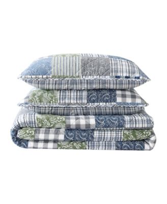 Cozy Plaid Patchwork Reversible 3 Piece Quilt Set, Full/Queen
