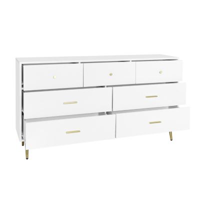 Seven Drawers Large Chest Of Drawer Cabinet With Golden Handle And Golden Legs White Color