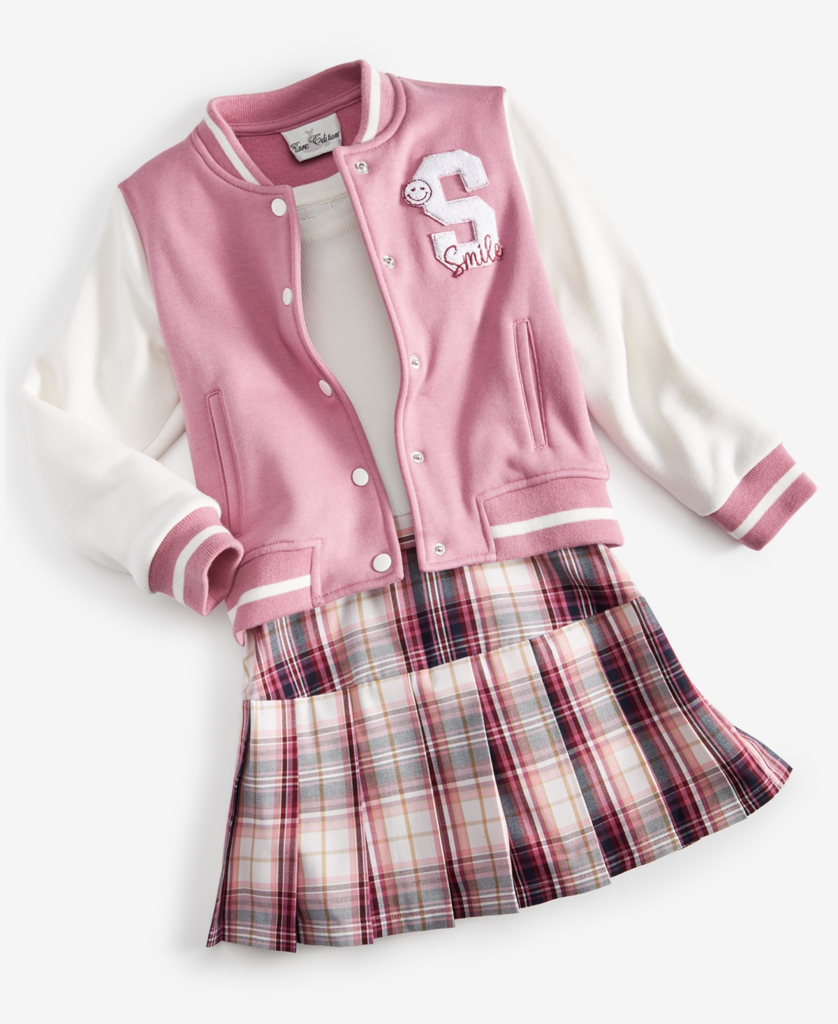 Rare Editions Little Girls Bomber Jacket & Plaid Dress Set