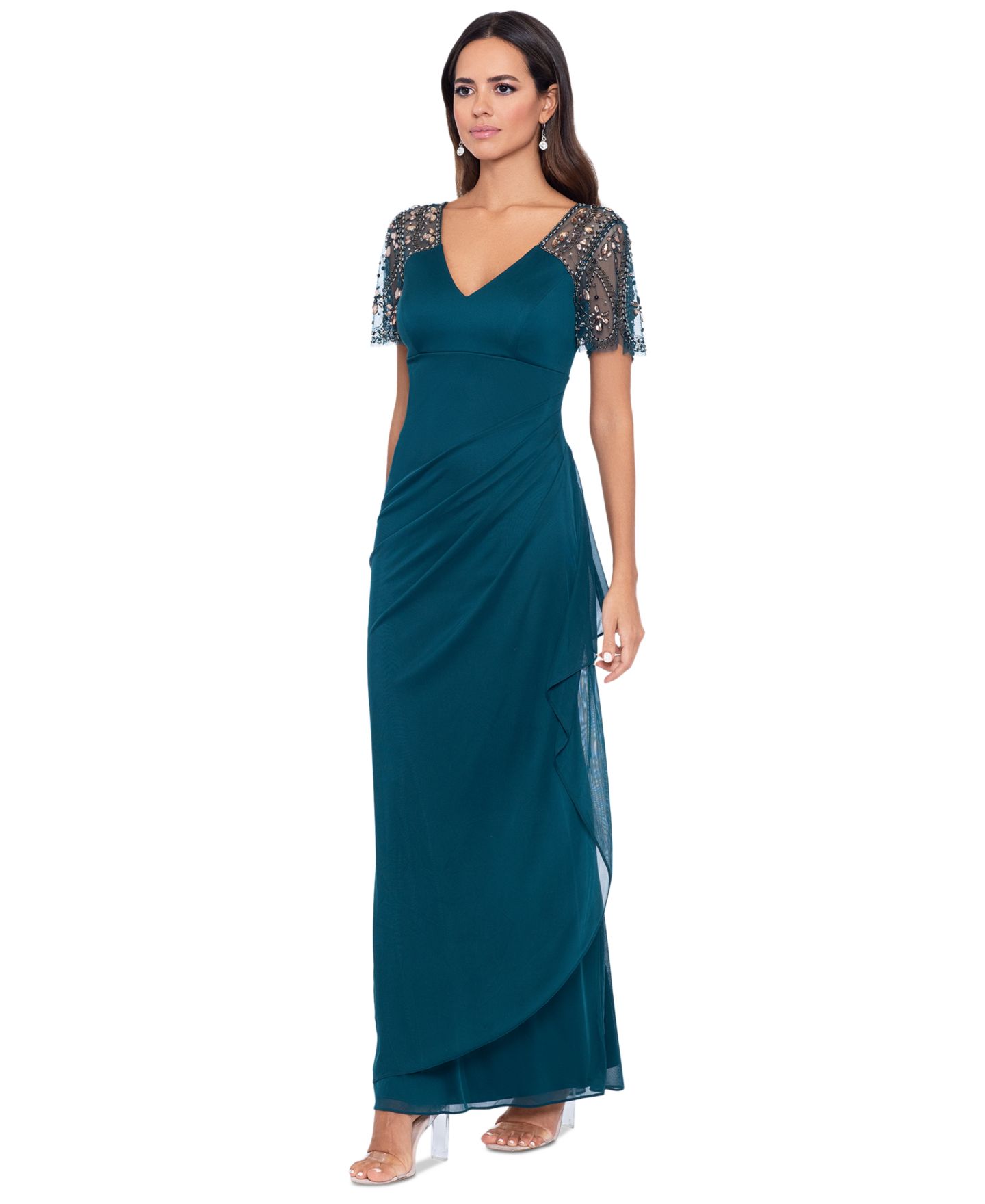Женские платья XSCAPE Petite Embellished Chiffon Gown, цвет: Изумрудный — фото 1