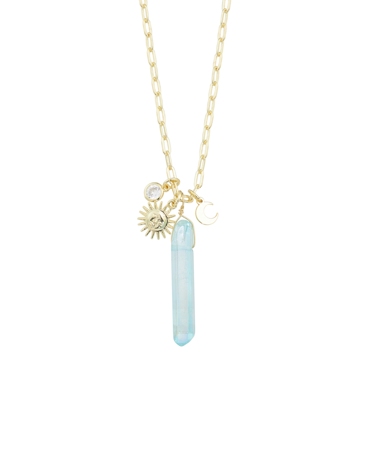 Macy's Silver Plated Or 14k Gold Plated Quartz Sun And Moon Pendant Necklace In Mystic
