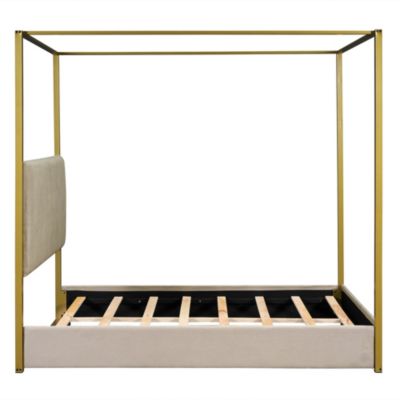 Streamdale Beige Queen Canopy Bed with Headboard and Frame