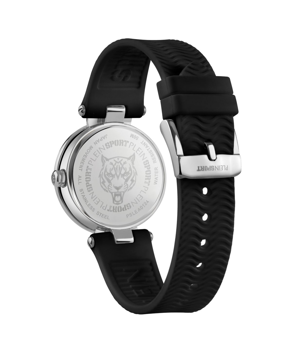 Plein Sport Two-hand Quartz Movement Watch With Textured Silicone Strap In Black