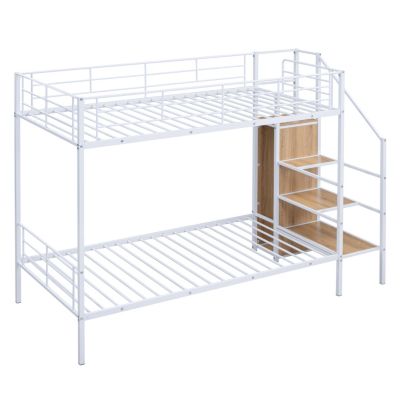 Streamdale Twin Over Twin Metal Bunk Bed With Lateral Storage Ladder And Wardrobe