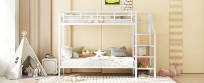 Streamdale Twin Over Twin Metal Bunk Bed With Lateral Storage Ladder And Wardrobe