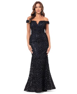 XSCAPE - Women's 3D Sequin Off-The-Shoulder Gown