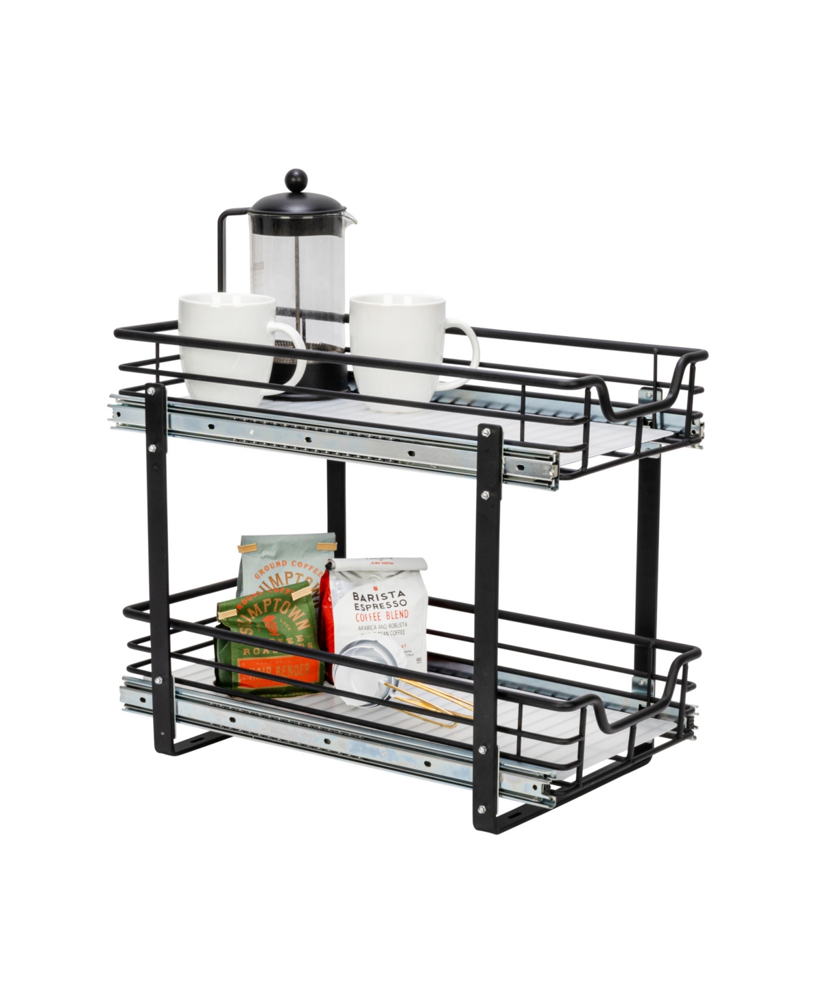 Household Essentials Glidez Multipurpose Paint-Finished Steel Pull-Out/Slide-Out Storage Organizer with Plastic Liners for Under Cabinet 2-Tier Dual-S