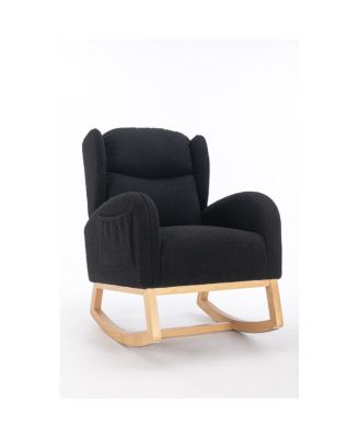 Teddy Fabric Rocking Chair With Packet Wood Legs, Black