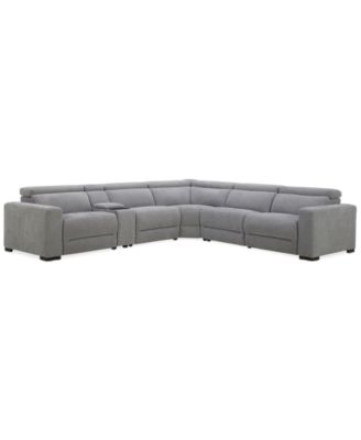 Nevio 6-Pc. Fabric Power Headrest Sectional with Console and 3 Power Motion Chairs