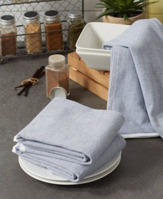 French Terry Collection Kitchen Dishtowel Set, 18x28", French Blue Chambray Solid, 3 Piece