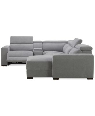 Nevio 5-Pc. Fabric Power Headrest Sectional and Chaise with 2 Power Motion Chairs