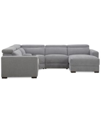 Nevio 5-Pc. Fabric Power Headrest Sectional and Chaise with 2 Power Motion Chairs