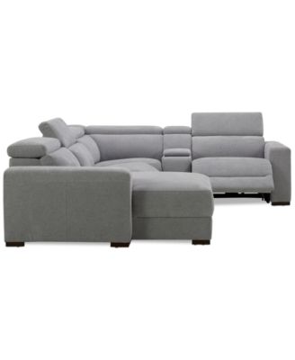 Nevio 5-Pc. Fabric Power Headrest Sectional and Chaise with 2 Power Motion Chairs