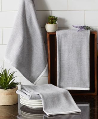 French Terry Collection Kitchen Dishtowel Set, 18x28", Mineral Gray Chambray Solid, 3 Piece