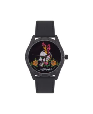 Ed Hardy Women's Matte Black Silicone Strap Watch 40mm - Macy's