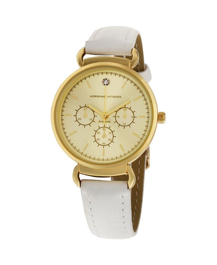 Adrienne Vittadini Women s Mock Chronograph and White Leather Strap Watch 36mm Macy s