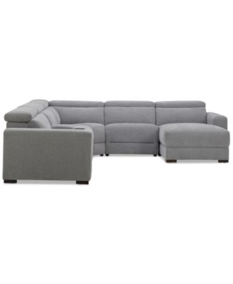 Nevio 6-Pc. Fabric Power Headrest Sectional with Chaise & Console and 1 Power Motion Chair