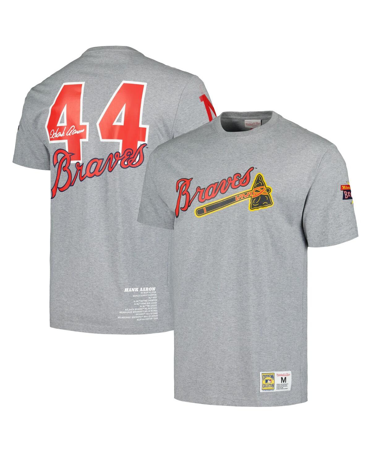 Mitchell Ness Men's Hank Aaron Heather Gray Milwaukee Braves Cooperstown Collection Legends T-Shirt - Heather Gray