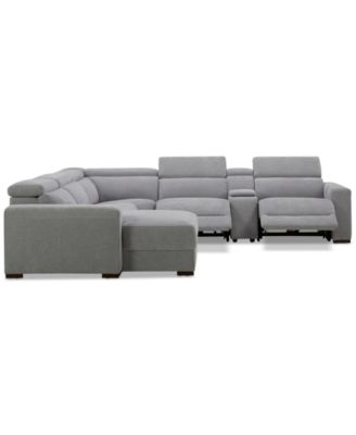 Nevio 6-Pc. Fabric Power Headrest Sectional with Chaise & Console and 2 Power Motion Chairs