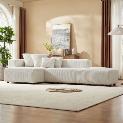Beige Corduroy Modular Sectional Sofa Set