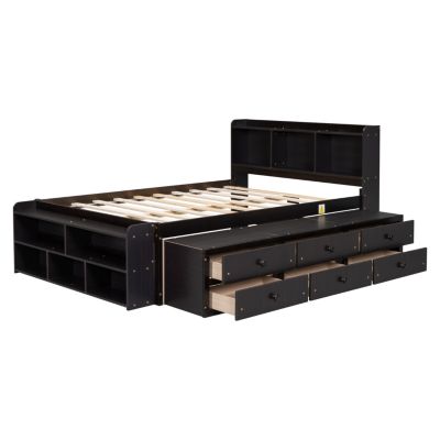 Streamdale Espresso Full Bed with Headboard Storage
