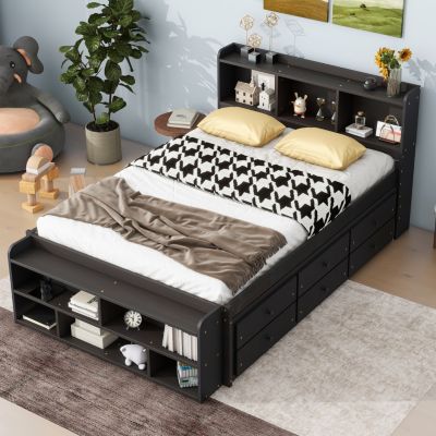 Streamdale Espresso Full Bed with Headboard Storage