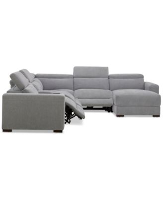 Nevio 6-Pc. Fabric Power Headrest Sectional with Chaise & Console and 3 Power Motion Chairs