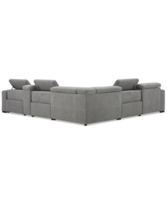 Nevio 6-Pc. Fabric Power Headrest Sectional with Chaise & Console and 3 Power Motion Chairs