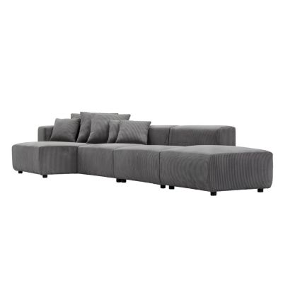  4-Piece Gray Corduroy Sectional Sofa Set