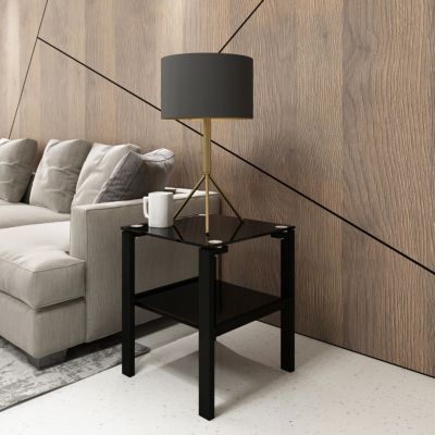 Streamdale Black Glass 2-Layer Tea Table Set