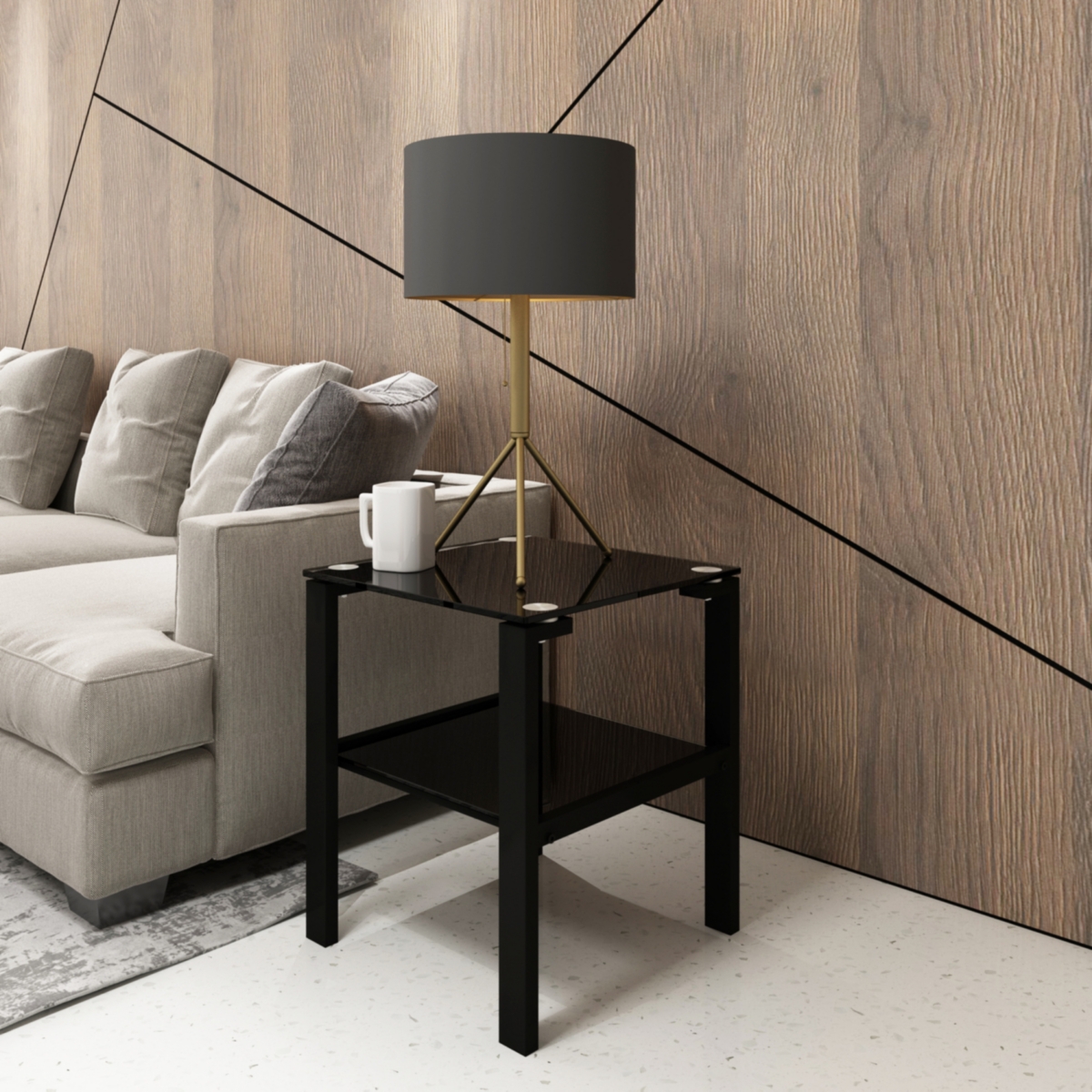 Simplie Fun Black Glass 2-Layer Tea Table Set