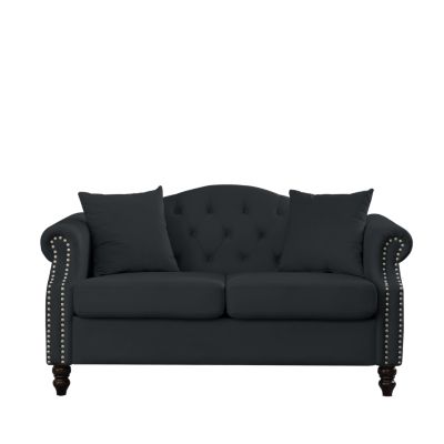 57" Velvet Chesterfield Sofa with Rolled Arms