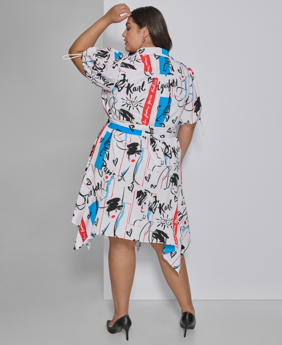 Karl Lagerfeld Paris Plus Size Logo Button-Front Dress, Created for Macy's