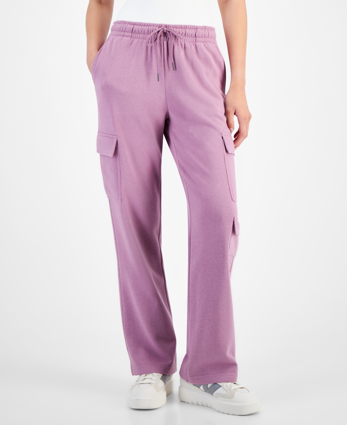 Hippie Rose Juniors High Rise Wide Leg Cargo Sweatpants White Heather Smart Closet