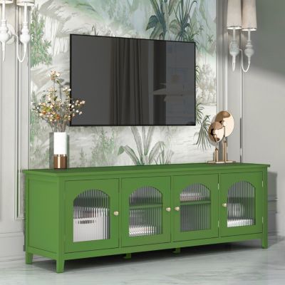 Stylish 71-Inch TV Stand with Antique Green Glass Door