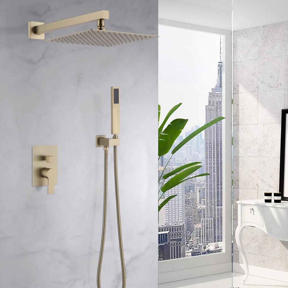 12 Inch Bathroom Rain Shower Combo Set With Hand Shower - Brushed gold