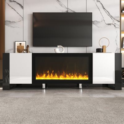 Streamdale High Gloss White TV Stand with Electric Fireplace